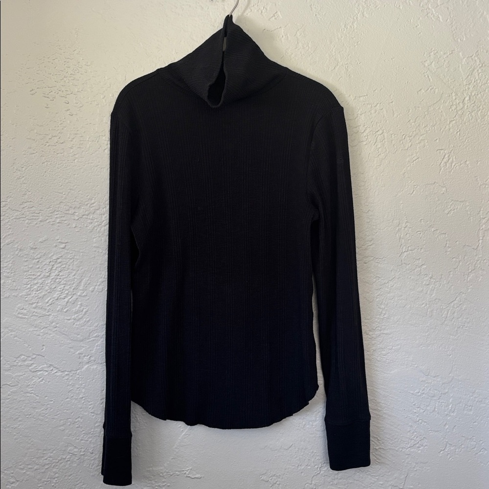 aerie black essential turtleneck layering TShirt long sleeve ribbed L - Picture 2 of 9
